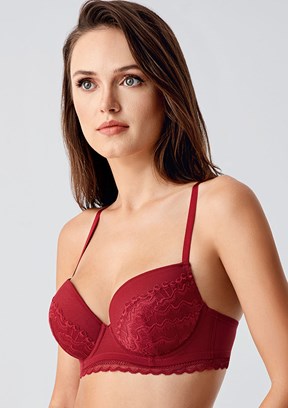 NEW BRA - 3383950000 Kadın Bordo Destekli Dantelli Sütyen