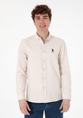 US POLO ASSN Bej Erkek Uzun Kol Gömlek