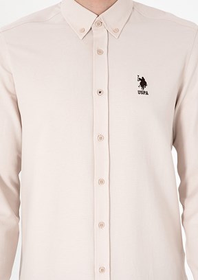 US POLO ASSN Bej Erkek Uzun Kol Gömlek