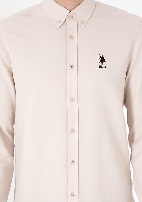 US POLO ASSN Bej Erkek Uzun Kol Gömlek