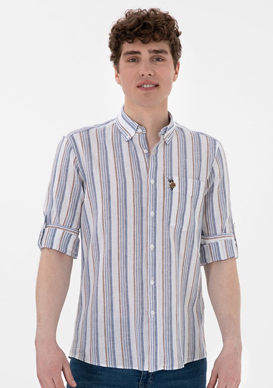 US POLO ASSN Bej Erkek Uzun Kol Gömlek