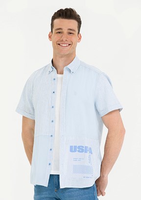 US POLO ASSN Mavi Erkek Kısa Kol Gömlek