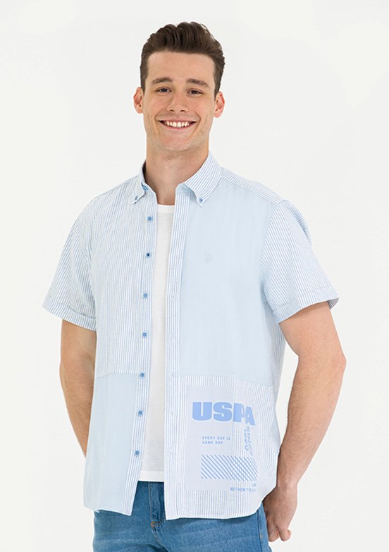 US POLO ASSN Mavi Erkek Kısa Kol Gömlek