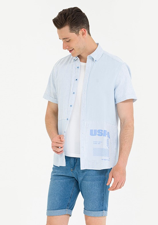 US POLO ASSN Mavi Erkek Kısa Kol Gömlek