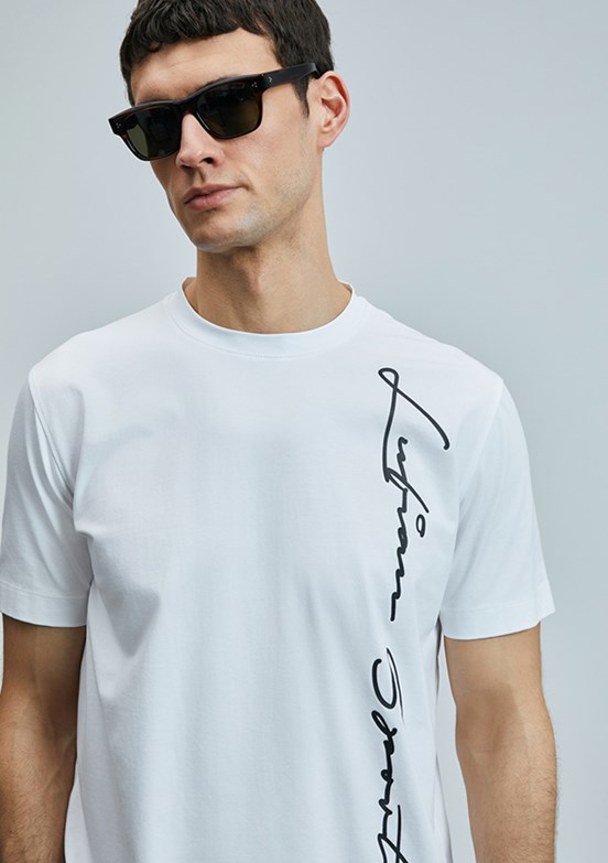 LUFIAN Beyaz Erkek Örme T-Shirt