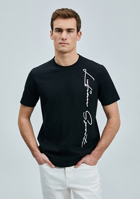 LUFIAN Siyah Erkek Örme T-Shirt