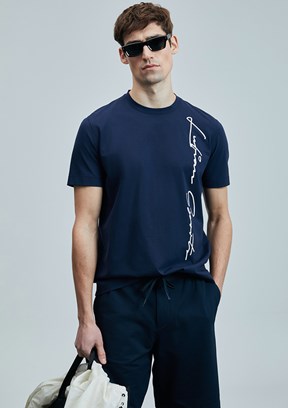 LUFIAN Lacivert Erkek Örme T-Shirt