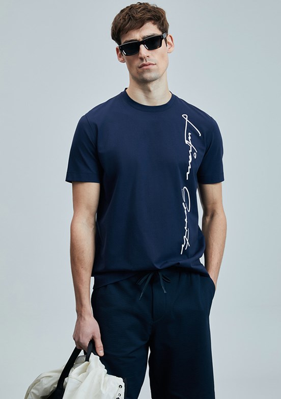 LUFIAN Lacivert Erkek Örme T-Shirt