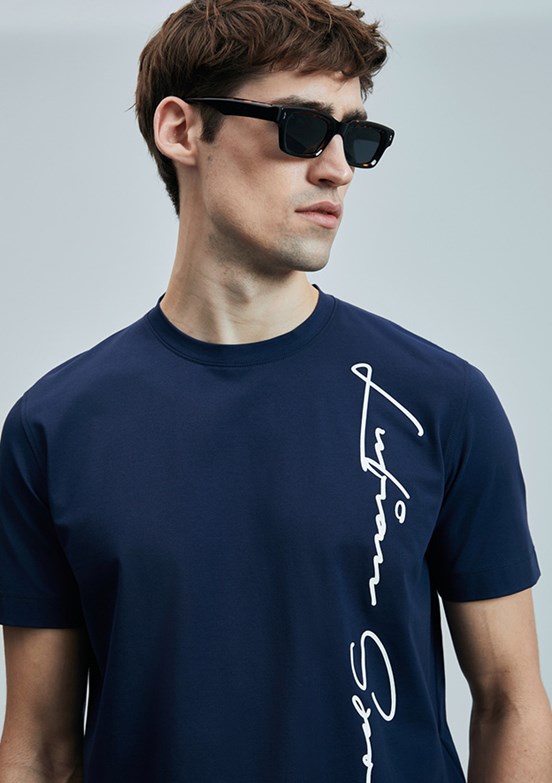 LUFIAN Lacivert Erkek Örme T-Shirt