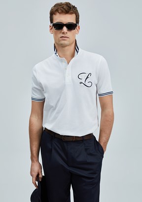 LUFIAN Beyaz Erkek Polo Yaka T-Shirt