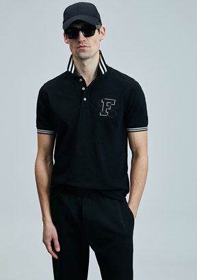 LUFIAN Siyah Erkek Polo Yaka T-Shirt