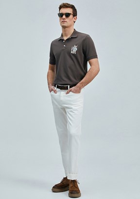 LUFIAN Kahverengi Erkek Polo Yaka T-Shirt