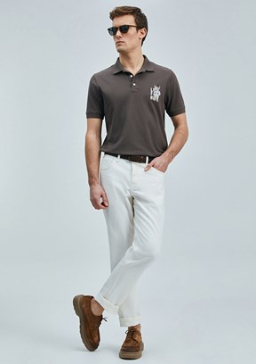 LUFIAN Kahverengi Erkek Polo Yaka T-Shirt