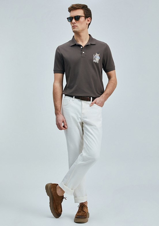 LUFIAN Kahverengi Erkek Polo Yaka T-Shirt