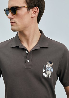 LUFIAN Kahverengi Erkek Polo Yaka T-Shirt