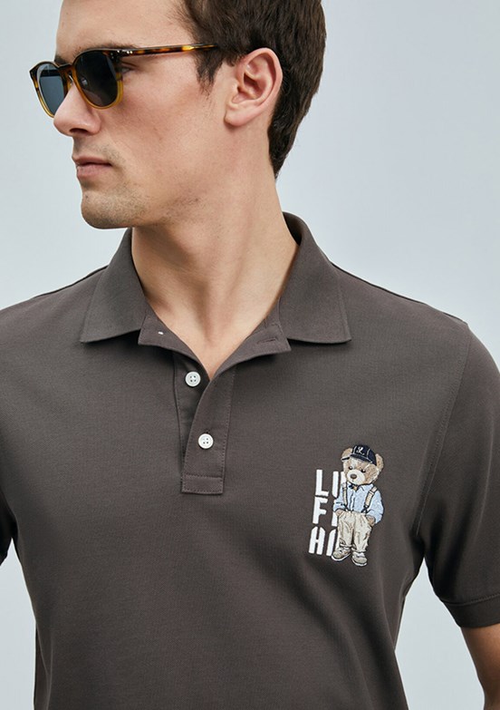 LUFIAN Kahverengi Erkek Polo Yaka T-Shirt