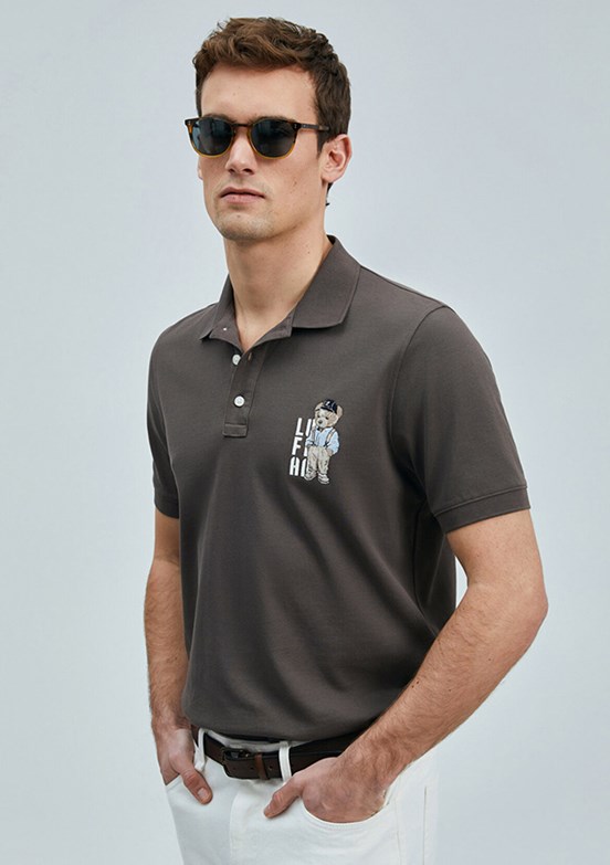 LUFIAN Kahverengi Erkek Polo Yaka T-Shirt