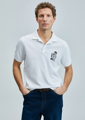 LUFIAN Beyaz Erkek Polo Yaka T-Shirt