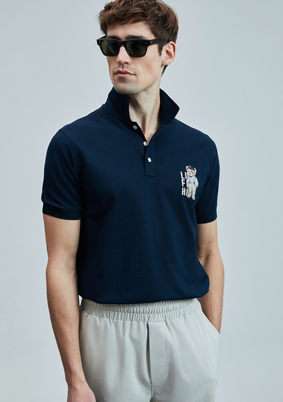 LUFİAN Lacivert Erkek Polo Yaka T-Shirt