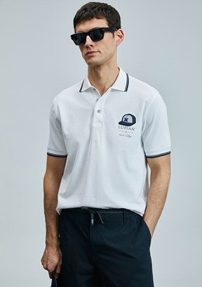 LUFİAN Beyaz Erkek Polo Yaka T-Shirt