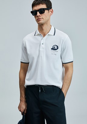 LUFIAN Beyaz Erkek Polo Yaka T-Shirt