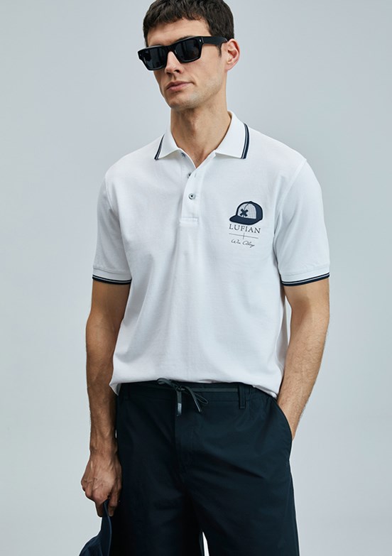 LUFIAN Beyaz Erkek Polo Yaka T-Shirt