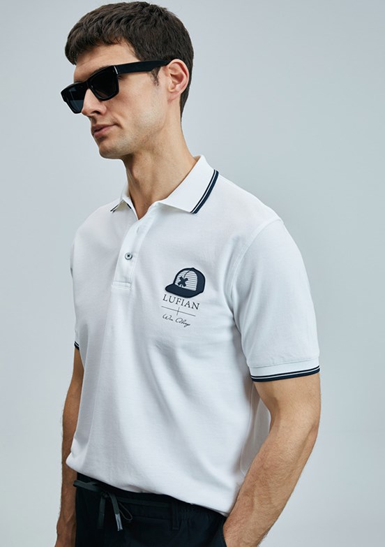 LUFİAN Beyaz Erkek Polo Yaka T-Shirt