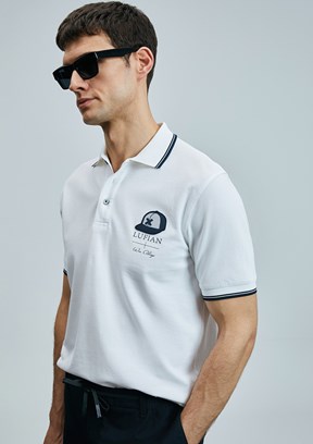 LUFIAN Beyaz Erkek Polo Yaka T-Shirt