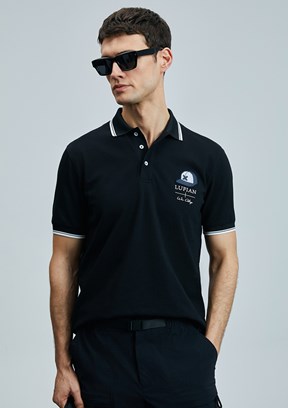 LUFIAN Siyah Erkek Polo Yaka T-Shirt