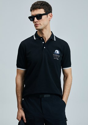 LUFIAN Siyah Erkek Polo Yaka T-Shirt