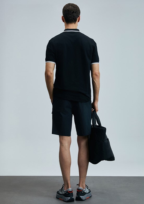 LUFIAN Siyah Erkek Polo Yaka T-Shirt