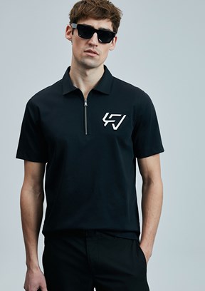 LUFIAN Siyah Erkek Polo Yaka T-Shirt