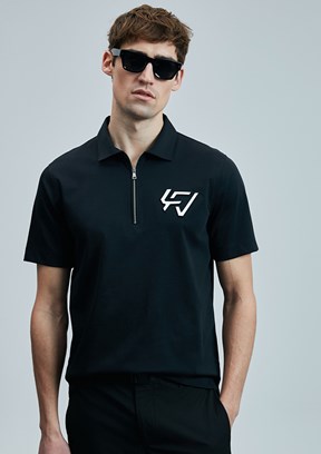 LUFIAN Siyah Erkek Polo Yaka T-Shirt