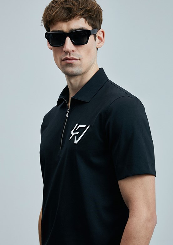 LUFIAN Siyah Erkek Polo Yaka T-Shirt