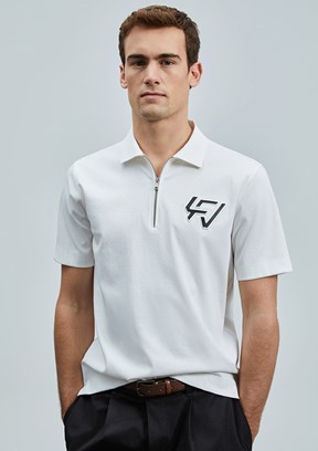 LUFİAN Beyaz Erkek Polo Yaka T-Shirt