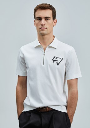 LUFİAN Beyaz Erkek Polo Yaka T-Shirt