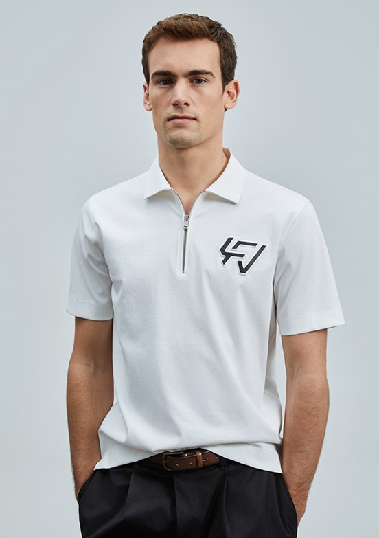 LUFİAN Beyaz Erkek Polo Yaka T-Shirt