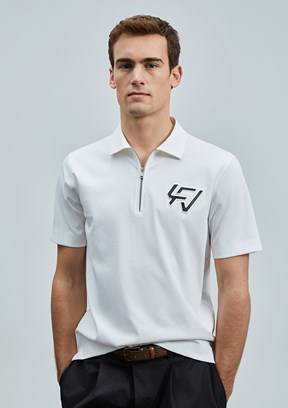 LUFIAN Beyaz Erkek Polo Yaka T-Shirt