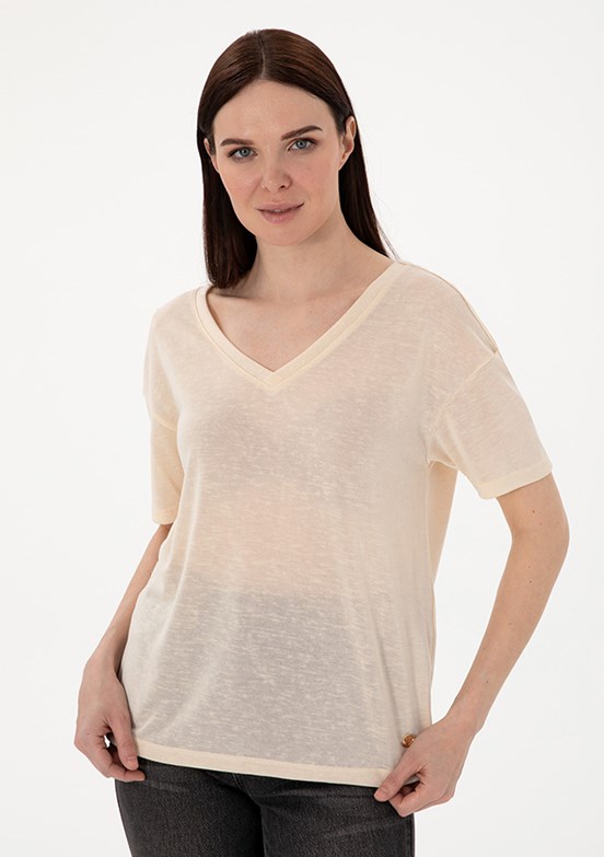 PIERRE CARDIN Beyaz Kadın Comfort T-shirt