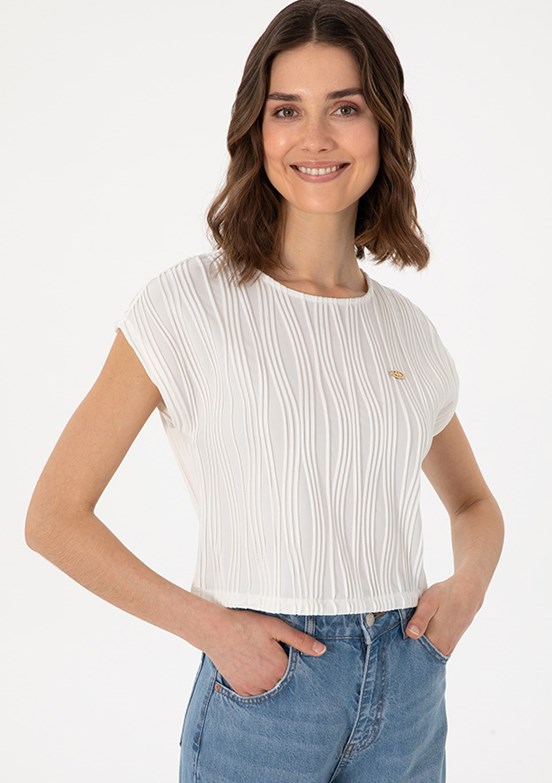 US POLO ASSN Beyaz Kadın A-Form Fit T-shirt