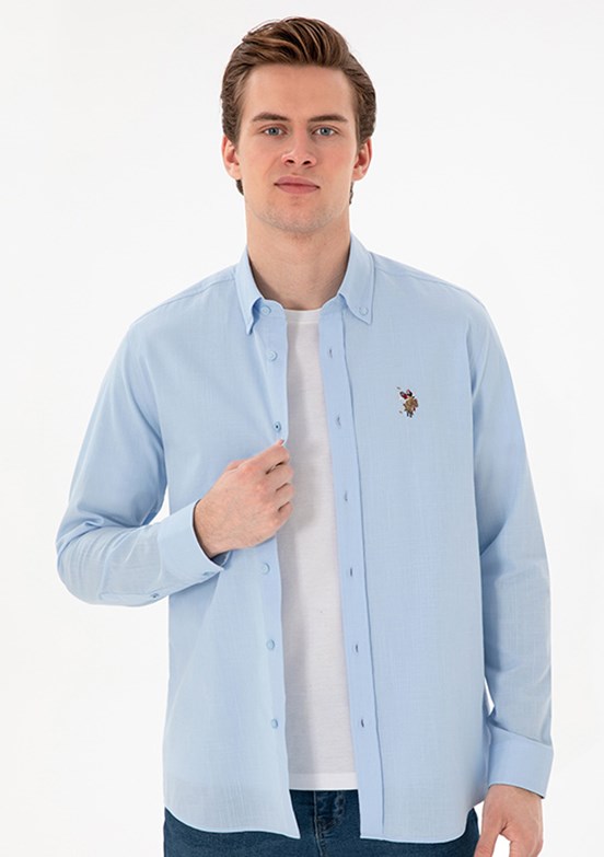 US POLO ASSN - Erkek Mavi Regular Gömlek