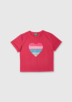 BENETTON Pembe Kız Çocuk Basic T-Shirt