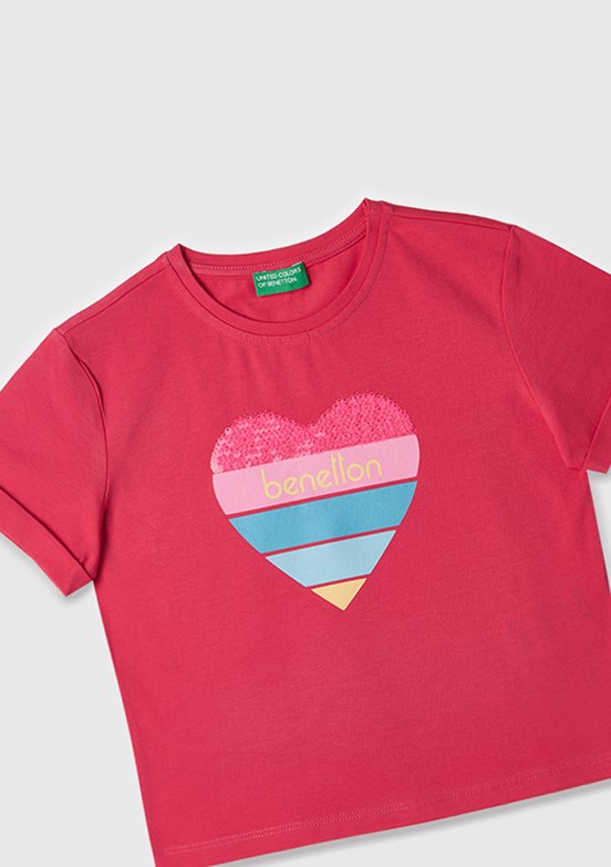 BENETTON Pembe Kız Çocuk Basic T-Shirt
