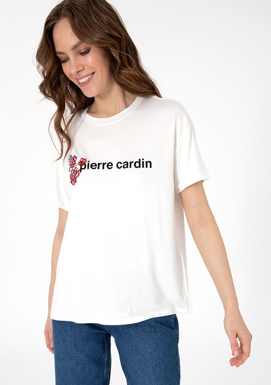 PIERRE CARDIN Beyaz Kadın Comfort T-Shirt