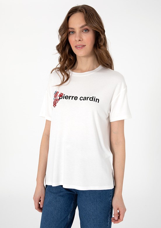 PIERRE CARDIN Beyaz Kadın Comfort T-Shirt