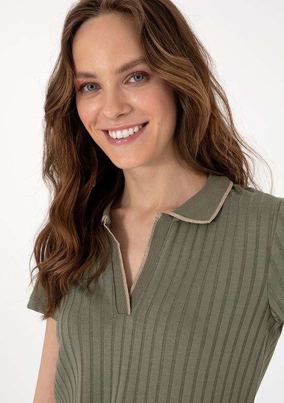 PIERRE CARDIN Yeşil Kadın Basic T-shirt