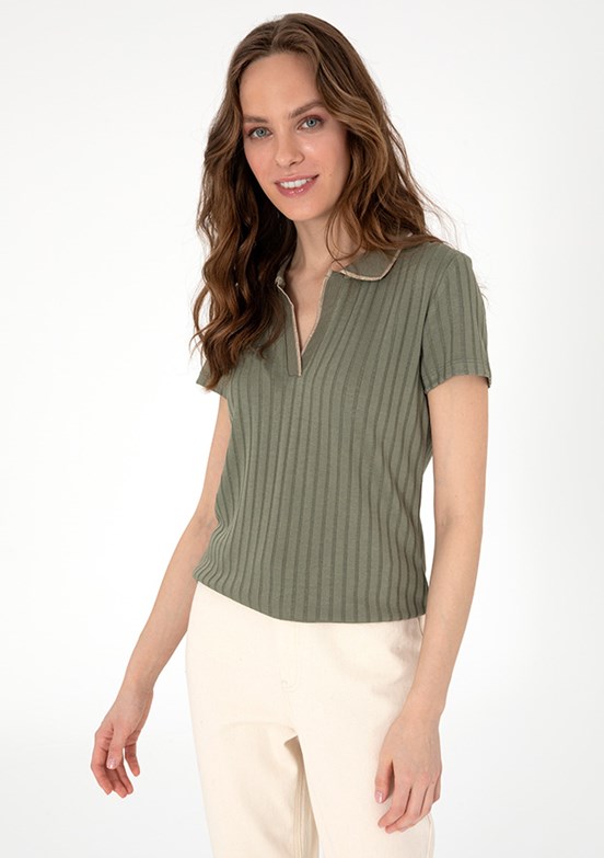 PIERRE CARDIN Yeşil Kadın Basic T-shirt