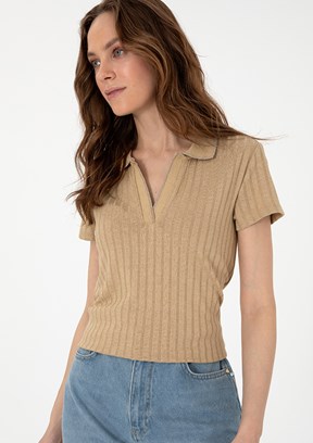 PIERRE CARDIN Bej Kadın Basic T-shirt