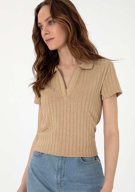 PIERRE CARDIN Bej Kadın Basic T-shirt