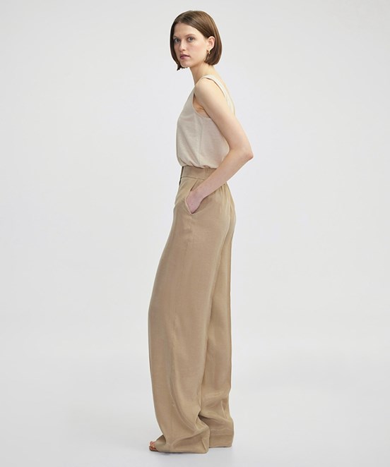 İPEKYOL Natürel Kadın Nervür Dikişli Wide Leg Pantolon